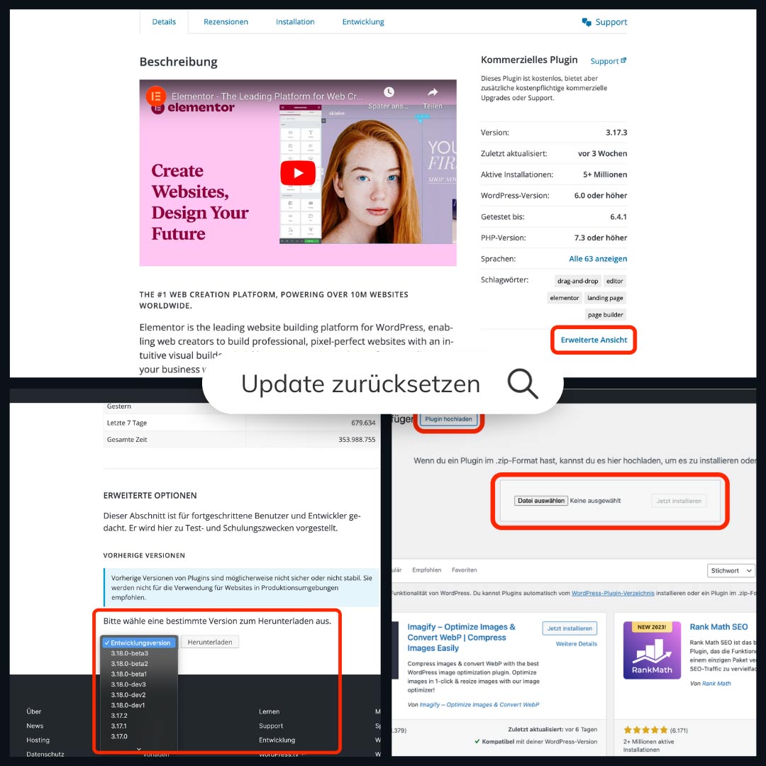 WordPress-Plugin Update rückgängig machen mit Plugin und FTP Version zurücksetzen